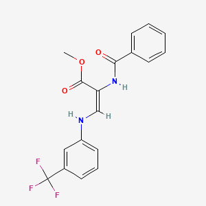 molecular formula C18H15F3N2O3 B2939359 methyl (2E)-2-(phenylformamido)-3-{[3-(trifluoromethyl)phenyl]amino}prop-2-enoate CAS No. 338785-15-2