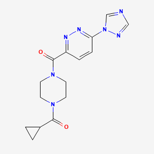 molecular formula C15H17N7O2 B2939378 (6-(1H-1,2,4-triazol-1-yl)pyridazin-3-yl)(4-(cyclopropanecarbonyl)piperazin-1-yl)methanone CAS No. 1797072-42-4