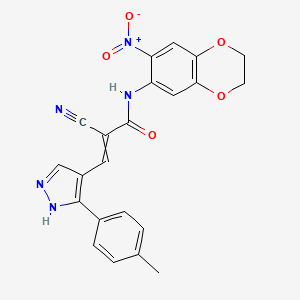 2-cyano-3-[3-(4-methylphenyl)-1H-pyrazol-4-yl]-N-(7-nitro-2,3-dihydro-1,4-benzodioxin-6-yl)prop-2-enamide