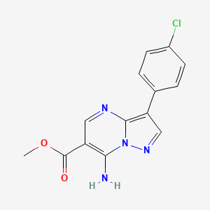 molecular formula C14H11ClN4O2 B2939382 7-氨基-3-(4-氯苯基)吡唑并[1,5-a]嘧啶-6-羧酸甲酯 CAS No. 866049-89-0