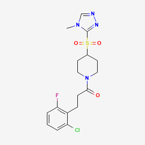 molecular formula C17H20ClFN4O3S B2939404 3-(2-氯-6-氟苯基)-1-(4-((4-甲基-4H-1,2,4-三唑-3-基)磺酰基)哌啶-1-基)丙-1-酮 CAS No. 1448124-68-2