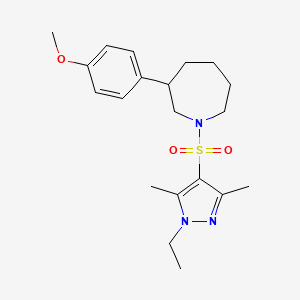 molecular formula C20H29N3O3S B2939431 1-((1-乙基-3,5-二甲基-1H-吡唑-4-基)磺酰基)-3-(4-甲氧基苯基)氮杂环己烷 CAS No. 2034302-54-8