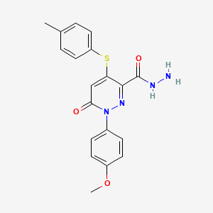 molecular formula C19H18N4O3S B2939432 1-(4-Methoxyphenyl)-4-[(4-methylphenyl)sulfanyl]-6-oxo-1,6-dihydro-3-pyridazinecarbohydrazide CAS No. 338395-92-9
