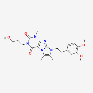 molecular formula C23H29N5O5 B2939436 8-(3,4-dimethoxyphenethyl)-3-(3-hydroxypropyl)-1,6,7-trimethyl-1H-imidazo[2,1-f]purine-2,4(3H,8H)-dione CAS No. 899407-72-8