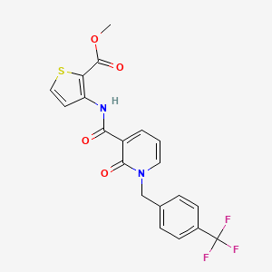 molecular formula C20H15F3N2O4S B2939448 Methyl 3-(((2-oxo-1-(4-(trifluoromethyl)benzyl)-1,2-dihydro-3-pyridinyl)carbonyl)amino)-2-thiophenecarboxylate CAS No. 338782-43-7