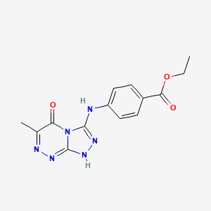 molecular formula C14H14N6O3 B2939452 Ethyl 4-((6-methyl-5-oxo-1,5-dihydro-[1,2,4]triazolo[3,4-c][1,2,4]triazin-3-yl)amino)benzoate CAS No. 1203162-37-1