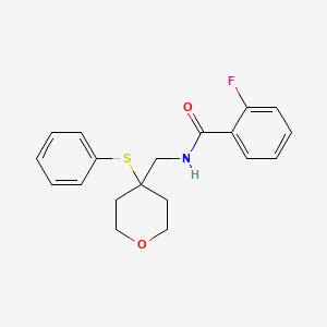 molecular formula C19H20FNO2S B2939460 2-氟-N-((4-(苯硫基)四氢-2H-吡喃-4-基)甲基)苯甲酰胺 CAS No. 1797577-27-5