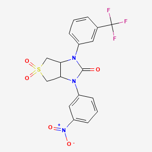 molecular formula C18H14F3N3O5S B2939461 1-(3-nitrophenyl)-3-(3-(trifluoromethyl)phenyl)tetrahydro-1H-thieno[3,4-d]imidazol-2(3H)-one 5,5-dioxide CAS No. 880072-01-5