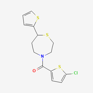 molecular formula C14H14ClNOS3 B2939470 (5-Chlorothiophen-2-yl)(7-(thiophen-2-yl)-1,4-thiazepan-4-yl)methanone CAS No. 1706054-67-2