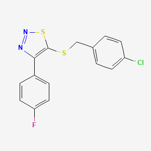 molecular formula C15H10ClFN2S2 B2939476 5-[(4-Chlorophenyl)methylsulfanyl]-4-(4-fluorophenyl)thiadiazole CAS No. 338408-61-0