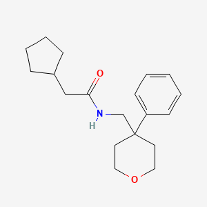 2-cyclopentyl-N-((4-phenyltetrahydro-2H-pyran-4-yl)methyl)acetamide