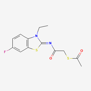 S-[2-[(3-ethyl-6-fluoro-1,3-benzothiazol-2-ylidene)amino]-2-oxoethyl] ethanethioate
