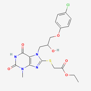 ethyl 2-((7-(3-(4-chlorophenoxy)-2-hydroxypropyl)-3-methyl-2,6-dioxo-2,3,6,7-tetrahydro-1H-purin-8-yl)thio)acetate