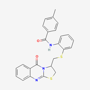 molecular formula C25H21N3O2S2 B2939523 4-methyl-N-[2-[(5-oxo-2,3-dihydrothiazolo[2,3-b]quinazolin-3-yl)methylthio]phenyl]benzamide CAS No. 477868-78-3