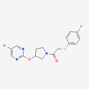 molecular formula C16H15BrFN3O2S B2939527 1-{3-[(5-Bromopyrimidin-2-yl)oxy]pyrrolidin-1-yl}-2-[(4-fluorophenyl)sulfanyl]ethan-1-one CAS No. 2097888-73-6