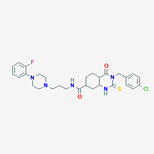 molecular formula C29H29ClFN5O2S B2939548 3-[(4-chlorophenyl)methyl]-N-{3-[4-(2-fluorophenyl)piperazin-1-yl]propyl}-4-oxo-2-sulfanylidene-1,2,3,4-tetrahydroquinazoline-7-carboxamide CAS No. 422283-49-6