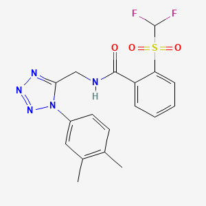 molecular formula C18H17F2N5O3S B2939558 2-((difluoromethyl)sulfonyl)-N-((1-(3,4-dimethylphenyl)-1H-tetrazol-5-yl)methyl)benzamide CAS No. 941921-88-6