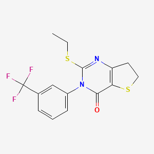 molecular formula C15H13F3N2OS2 B2939575 2-Ethylsulfanyl-3-[3-(trifluoromethyl)phenyl]-6,7-dihydrothieno[3,2-d]pyrimidin-4-one CAS No. 877654-01-8