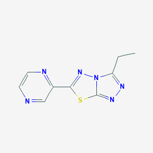 molecular formula C9H8N6S B293960 3-Ethyl-6-pyrazin-2-yl[1,2,4]triazolo[3,4-b][1,3,4]thiadiazole 