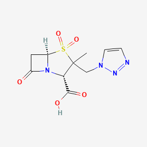 molecular formula C10H12N4O5S B2939607 (2S,5R)-3-((1H-1,2,3-triazol-1-yl)methyl)-3-methyl-7-oxo-4-thia-1-azabicyclo[3.2.0]heptane-2-carboxylic acid 4,4-dioxide CAS No. 1212488-56-6