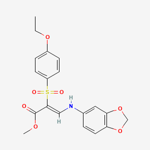 molecular formula C19H19NO7S B2939612 methyl (2Z)-3-(1,3-benzodioxol-5-ylamino)-2-[(4-ethoxyphenyl)sulfonyl]acrylate CAS No. 1327196-24-6