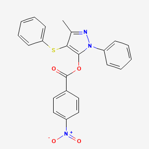 molecular formula C23H17N3O4S B2939622 3-甲基-1-苯基-4-(苯硫基)-1H-吡唑-5-基 4-硝基苯甲酸酯 CAS No. 851126-23-3