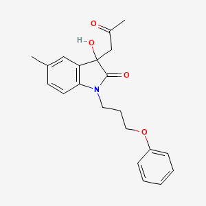 molecular formula C21H23NO4 B2939653 3-Hydroxy-5-methyl-3-(2-oxopropyl)-1-(3-phenoxypropyl)indolin-2-one CAS No. 879045-18-8