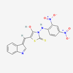 molecular formula C18H11N5O5S2 B2939655 (5E)-3-[(2,4-dinitrophenyl)amino]-5-[(1H-indol-3-yl)methylidene]-2-sulfanylidene-1,3-thiazolidin-4-one CAS No. 881815-84-5