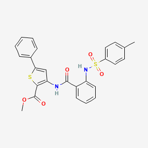 molecular formula C26H22N2O5S2 B2939667 Methyl 3-[[2-[(4-methylphenyl)sulfonylamino]benzoyl]amino]-5-phenylthiophene-2-carboxylate CAS No. 397289-75-7