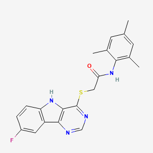 molecular formula C21H19FN4OS B2939672 2-({8-fluoro-5H-pyrimido[5,4-b]indol-4-yl}sulfanyl)-N-(2,4,6-trimethylphenyl)acetamide CAS No. 1115997-44-8