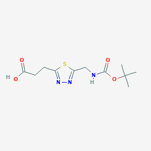 molecular formula C11H17N3O4S B2939688 3-[5-[[(2-Methylpropan-2-yl)oxycarbonylamino]methyl]-1,3,4-thiadiazol-2-yl]propanoic acid CAS No. 2416231-40-6
