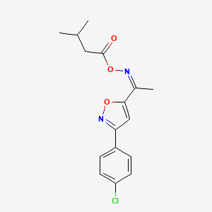 molecular formula C16H17ClN2O3 B2939708 3-(4-Chlorophenyl)-5-{[(3-methylbutanoyl)oxy]ethanimidoyl}isoxazole CAS No. 478066-79-4