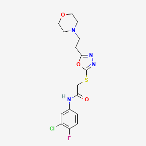 molecular formula C16H18ClFN4O3S B2939710 N-(3-氯-4-氟苯基)-2-((5-(2-吗啉乙基)-1,3,4-恶二唑-2-基)硫代)乙酰胺 CAS No. 923244-63-7