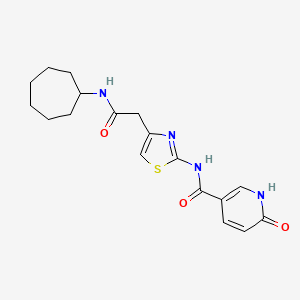 molecular formula C18H22N4O3S B2939740 N-(4-(2-(cycloheptylamino)-2-oxoethyl)thiazol-2-yl)-6-oxo-1,6-dihydropyridine-3-carboxamide CAS No. 946258-68-0
