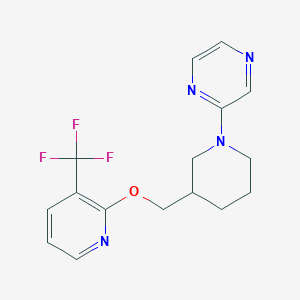 molecular formula C16H17F3N4O B2939742 2-[3-[[3-(Trifluoromethyl)pyridin-2-yl]oxymethyl]piperidin-1-yl]pyrazine CAS No. 2379975-77-4