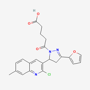 molecular formula C22H20ClN3O4 B2939788 5-[5-(2-chloro-7-methylquinolin-3-yl)-3-(furan-2-yl)-4,5-dihydro-1H-pyrazol-1-yl]-5-oxopentanoic acid CAS No. 685135-52-8