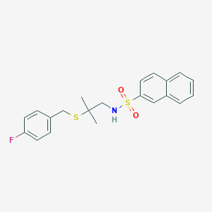 molecular formula C21H22FNO2S2 B2939801 N-{2-[(4-fluorobenzyl)sulfanyl]-2-methylpropyl}-2-naphthalenesulfonamide CAS No. 339104-50-6