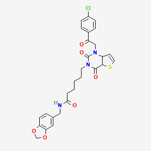 N-[(2H-1,3-benzodioxol-5-yl)methyl]-6-{1-[2-(4-chlorophenyl)-2-oxoethyl]-2,4-dioxo-1H,2H,3H,4H-thieno[3,2-d]pyrimidin-3-yl}hexanamide