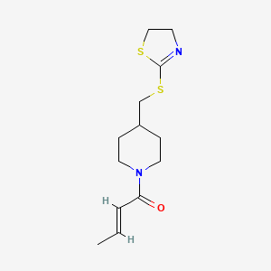 molecular formula C13H20N2OS2 B2939809 (E)-1-(4-(((4,5-dihydrothiazol-2-yl)thio)methyl)piperidin-1-yl)but-2-en-1-one CAS No. 1396889-82-9