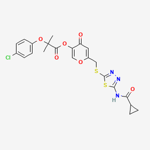 molecular formula C22H20ClN3O6S2 B2939838 6-(((5-(cyclopropanecarboxamido)-1,3,4-thiadiazol-2-yl)thio)methyl)-4-oxo-4H-pyran-3-yl 2-(4-chlorophenoxy)-2-methylpropanoate CAS No. 877651-61-1
