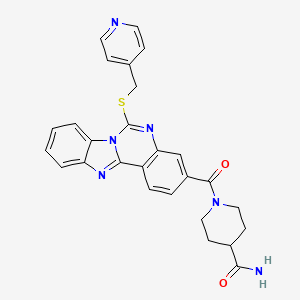 1-(9-{[(pyridin-4-yl)methyl]sulfanyl}-8,10,17-triazatetracyclo[8.7.0.0^{2,7}.0^{11,16}]heptadeca-1(17),2,4,6,8,11(16),12,14-octaene-5-carbonyl)piperidine-4-carboxamide