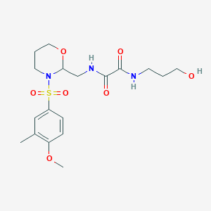 molecular formula C18H27N3O7S B2939855 N1-(3-羟丙基)-N2-((3-((4-甲氧基-3-甲苯基)磺酰基)-1,3-恶嗪烷-2-基)甲基)草酰胺 CAS No. 872986-10-2
