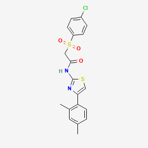 molecular formula C19H17ClN2O3S2 B2939888 2-((4-chlorophenyl)sulfonyl)-N-(4-(2,4-dimethylphenyl)thiazol-2-yl)acetamide CAS No. 895459-45-7