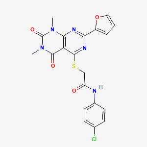 molecular formula C20H16ClN5O4S B2939925 N-(4-氯苯基)-2-((2-(呋喃-2-基)-6,8-二甲基-5,7-二氧代-5,6,7,8-四氢嘧啶并[4,5-d]嘧啶-4-基)硫代)乙酰胺 CAS No. 863003-66-1