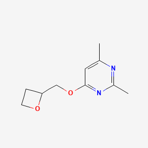 molecular formula C10H14N2O2 B2939935 2,4-Dimethyl-6-[(oxetan-2-yl)methoxy]pyrimidine CAS No. 2415457-23-5