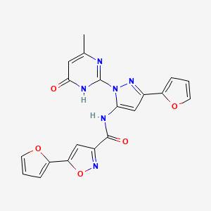 5-(furan-2-yl)-N-(3-(furan-2-yl)-1-(4-methyl-6-oxo-1,6-dihydropyrimidin-2-yl)-1H-pyrazol-5-yl)isoxazole-3-carboxamide