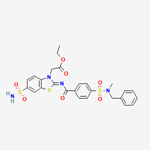 molecular formula C26H26N4O7S3 B2939960 (Z)-乙基 2-(2-((4-(N-苄基-N-甲基磺酰胺基)苯甲酰)亚氨基)-6-磺酰胺基苯并[d]噻唑-3(2H)-基)乙酸酯 CAS No. 865248-36-8