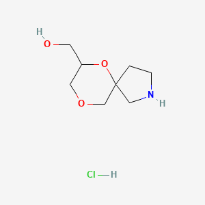 molecular formula C8H16ClNO3 B2939967 6,9-二氧杂-2-氮杂螺[4.5]癸烷-7-基甲醇；盐酸盐 CAS No. 2567504-44-1