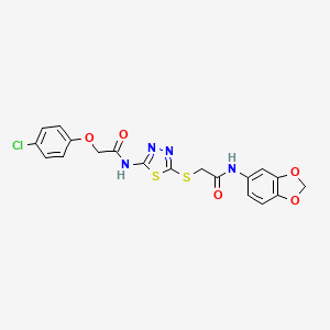 molecular formula C19H15ClN4O5S2 B2939970 N-(benzo[d][1,3]dioxol-5-yl)-2-((5-(2-(4-chlorophenoxy)acetamido)-1,3,4-thiadiazol-2-yl)thio)acetamide CAS No. 868976-83-4