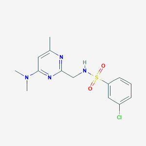 molecular formula C14H17ClN4O2S B2939984 3-chloro-N-((4-(dimethylamino)-6-methylpyrimidin-2-yl)methyl)benzenesulfonamide CAS No. 1796964-56-1